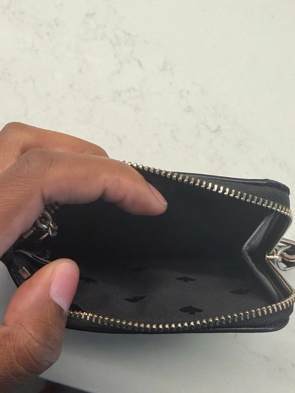kate spade Black Leather Logo Card Wallet with Gold-tone Accent